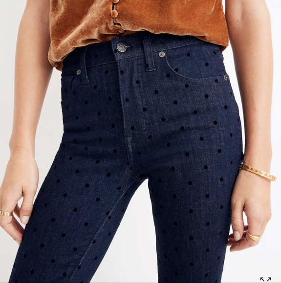 Madewell women's 9" high-rise skinny jeans in dark blue polka dot denim, siz 32. - Picture 10 of 16